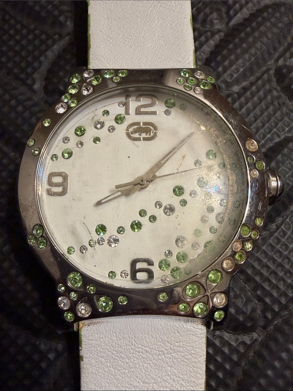 Marc Ecko White Strap Watch with Green Crystal Accents